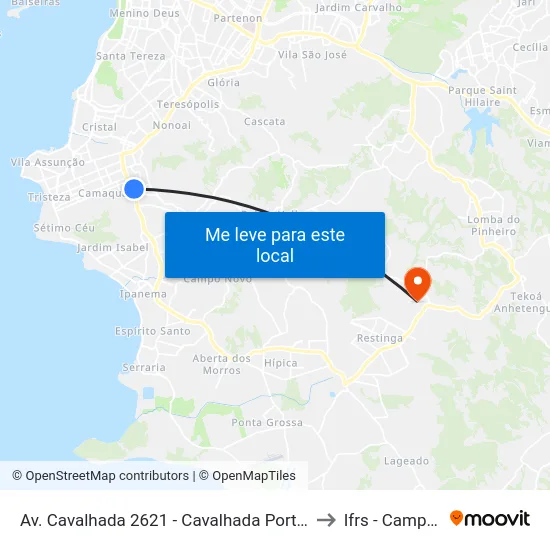 Av. Cavalhada 2621 - Cavalhada Porto Alegre - Rs 91740-000 Brasil to Ifrs - Campus Restinga map