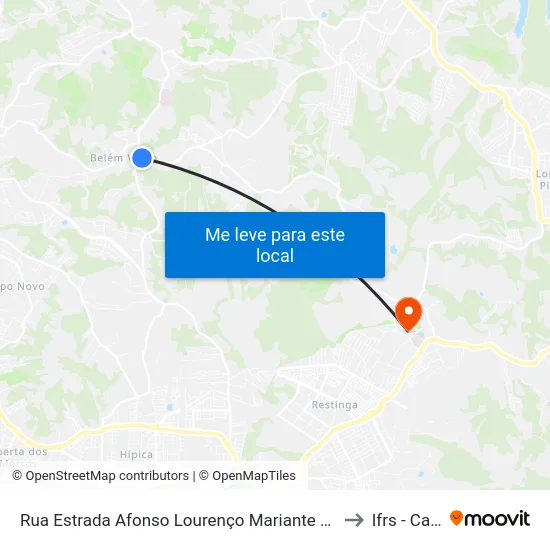 Rua Estrada Afonso Lourenço Mariante 68-134 - Lomba Do Pinheiro Porto Alegre - Rs 91787-260 Brasil to Ifrs - Campus Restinga map