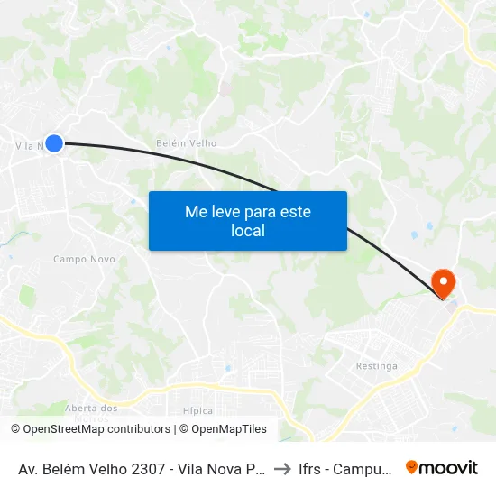 Av. Belém Velho 2307 - Vila Nova Porto Alegre - Rs Brasil to Ifrs - Campus Restinga map