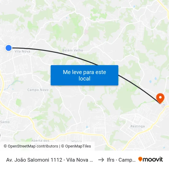 Av. João Salomoni 1112 - Vila Nova Porto Alegre - Rs 91740-830 Brasil to Ifrs - Campus Restinga map