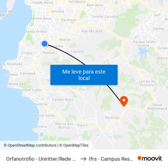 Orfanotrófio - Uniritter/Rede Pampa to Ifrs - Campus Restinga map