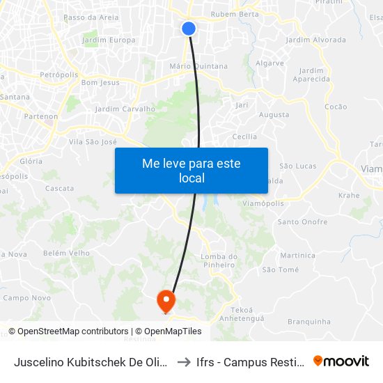 Juscelino Kubitschek De Oliveira to Ifrs - Campus Restinga map