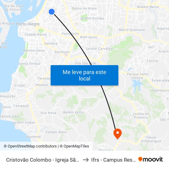 Cristovão Colombo - Igreja São Pedro to Ifrs - Campus Restinga map