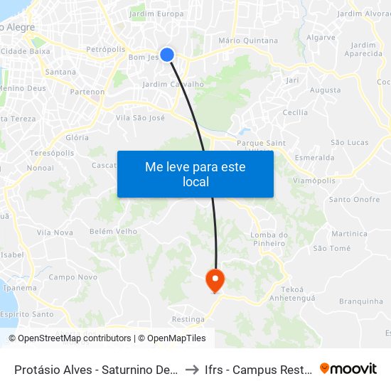 Protásio Alves - Saturnino De Brito to Ifrs - Campus Restinga map