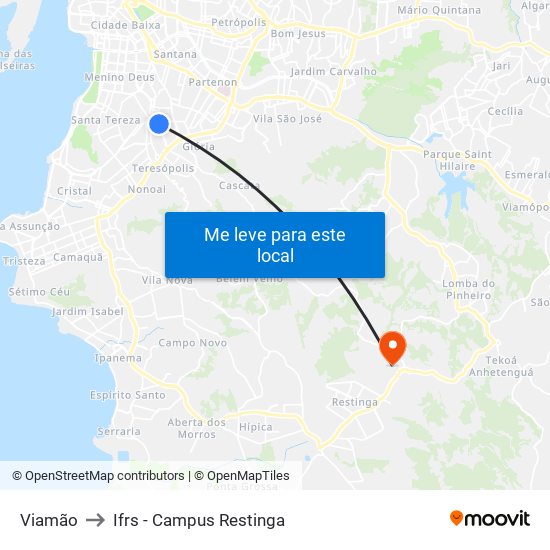 Viamão to Ifrs - Campus Restinga map