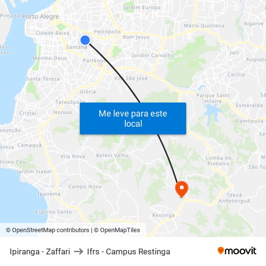 Ipiranga - Zaffari to Ifrs - Campus Restinga map