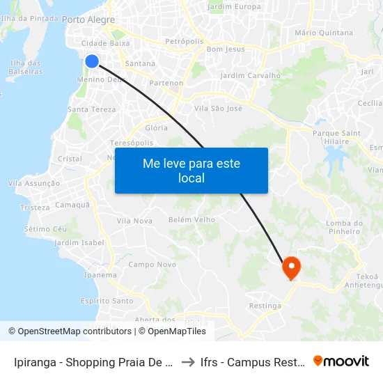 Ipiranga - Shopping Praia De Belas to Ifrs - Campus Restinga map