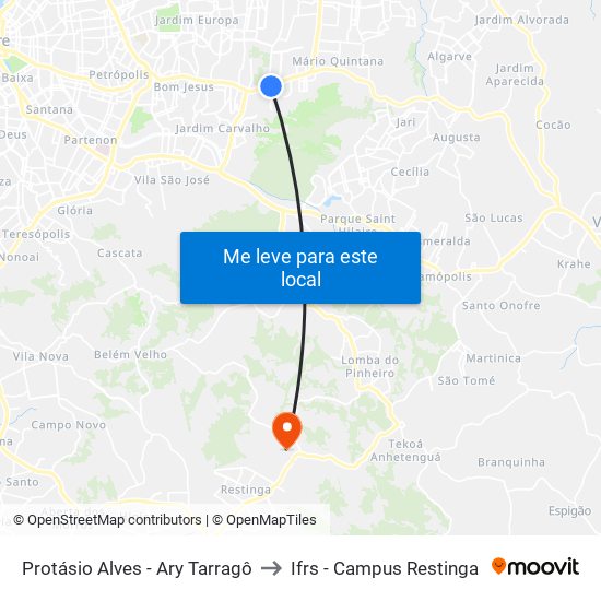 Protásio Alves - Ary Tarragô to Ifrs - Campus Restinga map