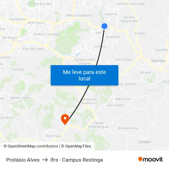 Protásio Alves to Ifrs - Campus Restinga map