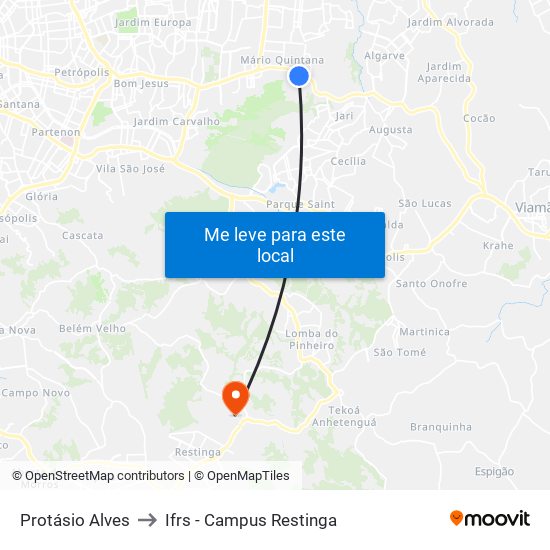 Protásio Alves to Ifrs - Campus Restinga map