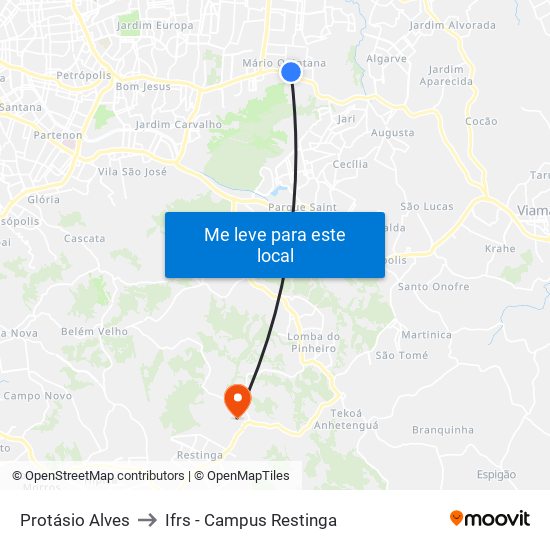 Protásio Alves to Ifrs - Campus Restinga map