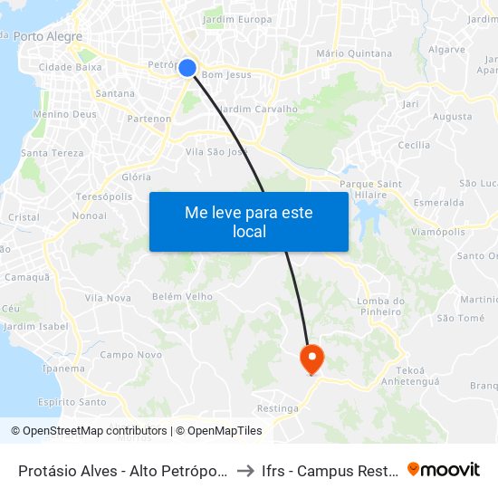 Protásio Alves - Alto Petrópolis Cb to Ifrs - Campus Restinga map