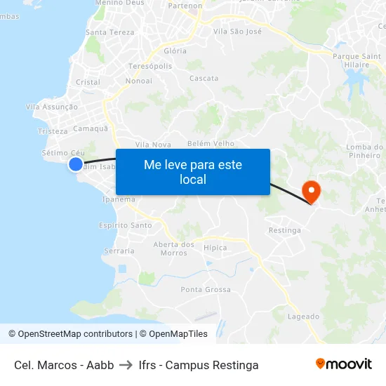 Cel. Marcos - Aabb to Ifrs - Campus Restinga map