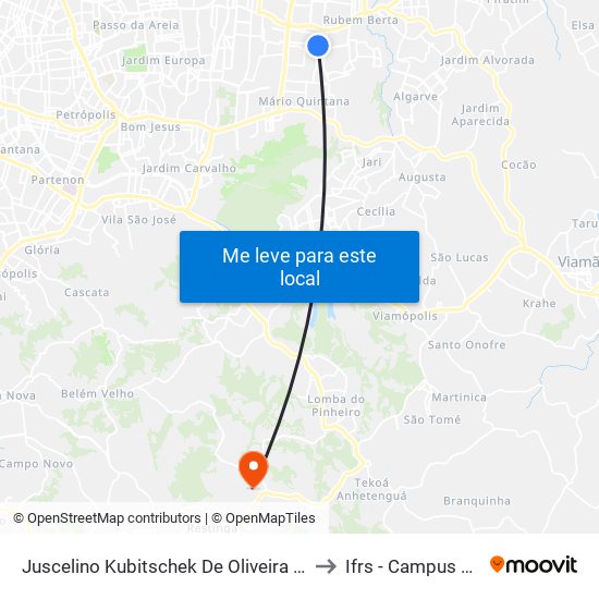 Juscelino Kubitschek De Oliveira - Praça México to Ifrs - Campus Restinga map