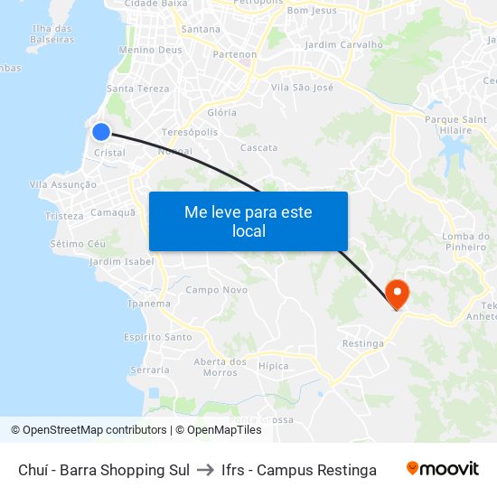 Chuí - Barra Shopping Sul to Ifrs - Campus Restinga map