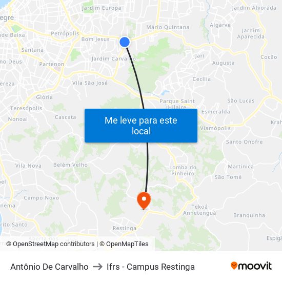 Antônio De Carvalho to Ifrs - Campus Restinga map