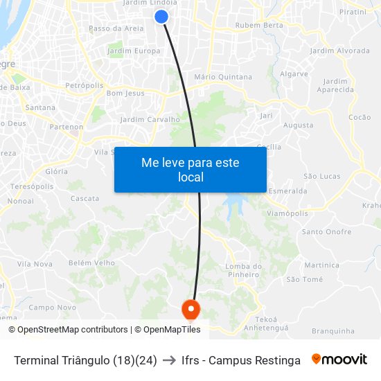 Terminal Triângulo (18)(24) to Ifrs - Campus Restinga map