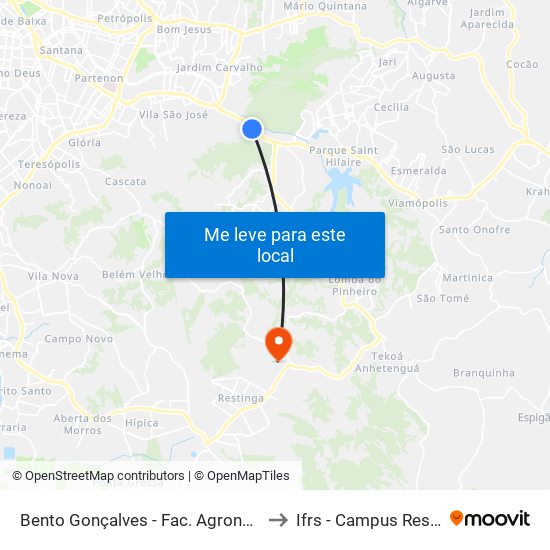 Bento Gonçalves - Fac. Agronomia Cb to Ifrs - Campus Restinga map