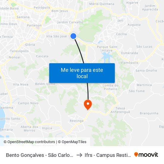 Bento Gonçalves - São Carlos Cb to Ifrs - Campus Restinga map