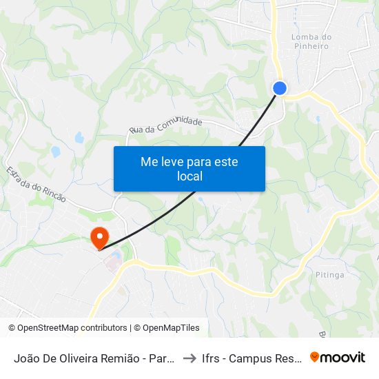 João De Oliveira Remião - Parada 15 to Ifrs - Campus Restinga map