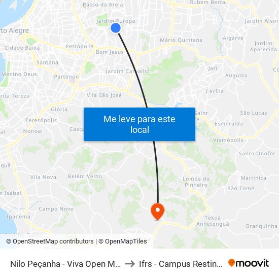 Nilo Peçanha - Viva Open Mall to Ifrs - Campus Restinga map