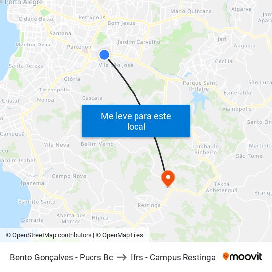 Bento Gonçalves - Pucrs Bc to Ifrs - Campus Restinga map