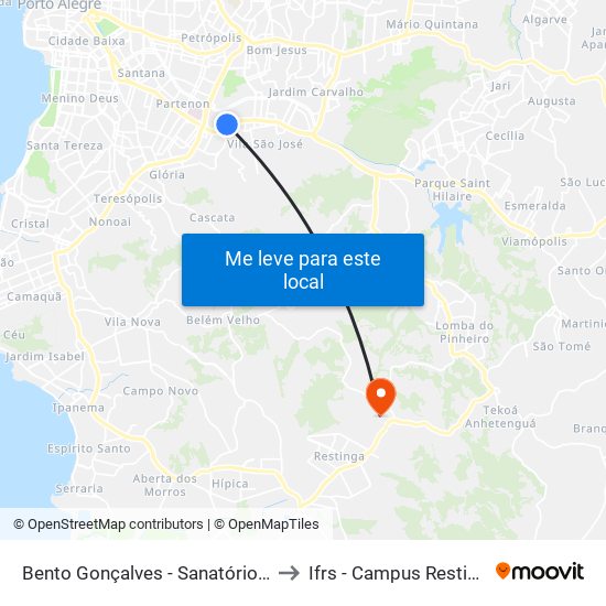 Bento Gonçalves - Sanatório Cb to Ifrs - Campus Restinga map