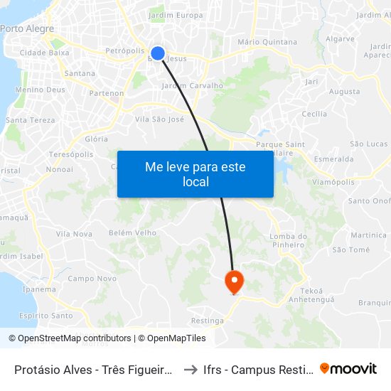 Protásio Alves - Três Figueiras Cb to Ifrs - Campus Restinga map