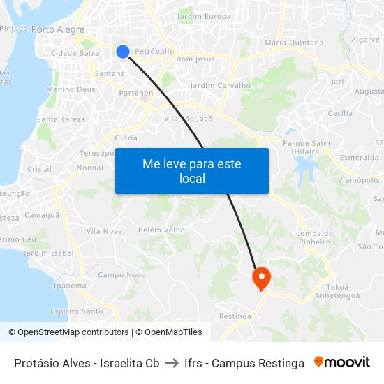 Protásio Alves - Israelita Cb to Ifrs - Campus Restinga map