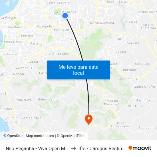 Nilo Peçanha - Viva Open Mall to Ifrs - Campus Restinga map