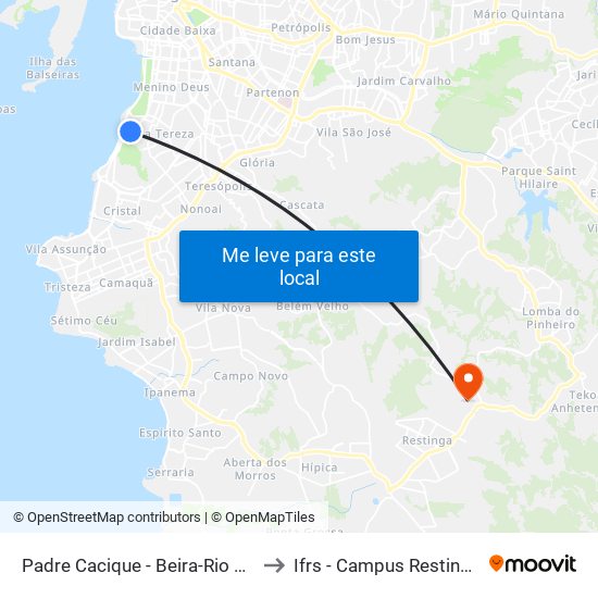 Padre Cacique - Beira-Rio Cb to Ifrs - Campus Restinga map