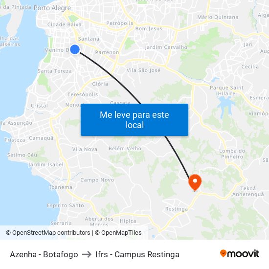 Azenha - Botafogo to Ifrs - Campus Restinga map