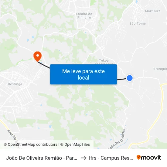 João De Oliveira Remião - Parada 26 to Ifrs - Campus Restinga map