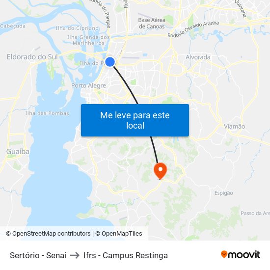 Sertório - Senai to Ifrs - Campus Restinga map