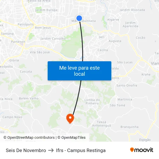 Seis De Novembro to Ifrs - Campus Restinga map