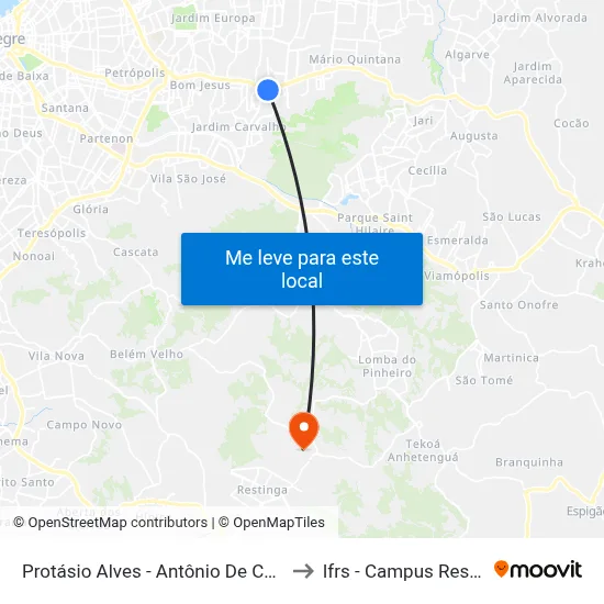 Protásio Alves - Antônio De Carvalho to Ifrs - Campus Restinga map
