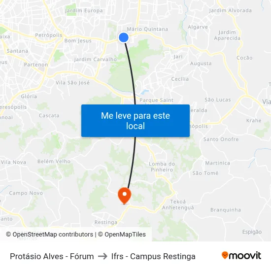 Protásio Alves - Fórum to Ifrs - Campus Restinga map