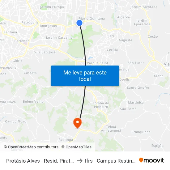 Protásio Alves - Resid. Piratini to Ifrs - Campus Restinga map
