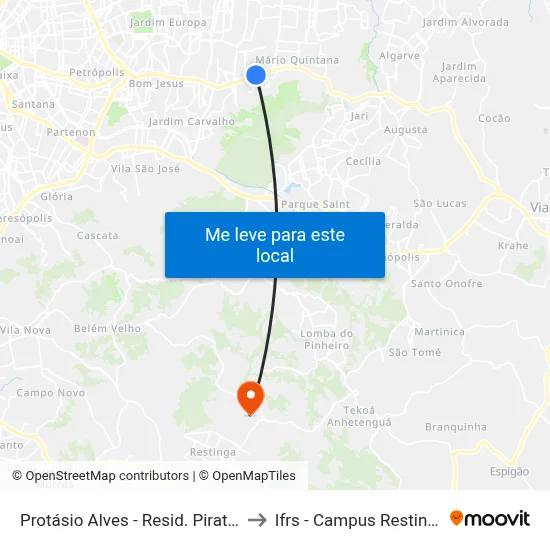 Protásio Alves - Resid. Piratini to Ifrs - Campus Restinga map