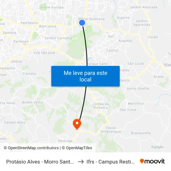Protásio Alves - Morro Santana to Ifrs - Campus Restinga map