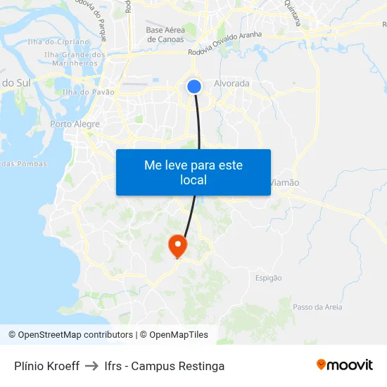 Plínio Kroeff to Ifrs - Campus Restinga map