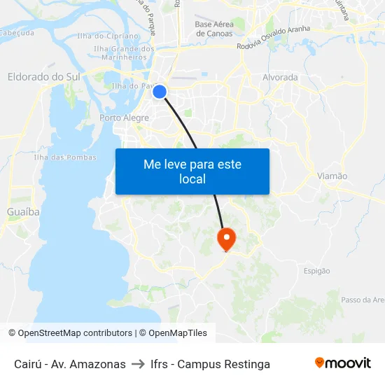 Cairú - Av. Amazonas to Ifrs - Campus Restinga map
