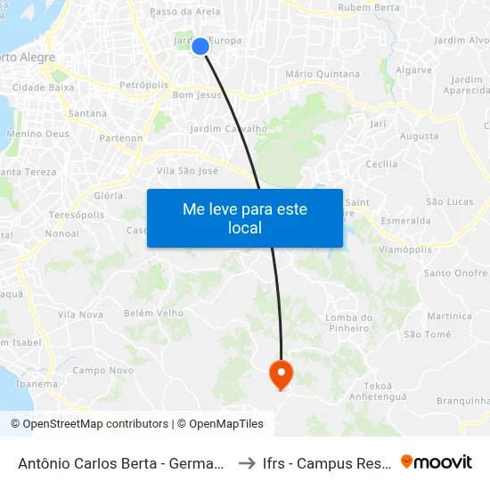 Antônio Carlos Berta - Germania Mall to Ifrs - Campus Restinga map