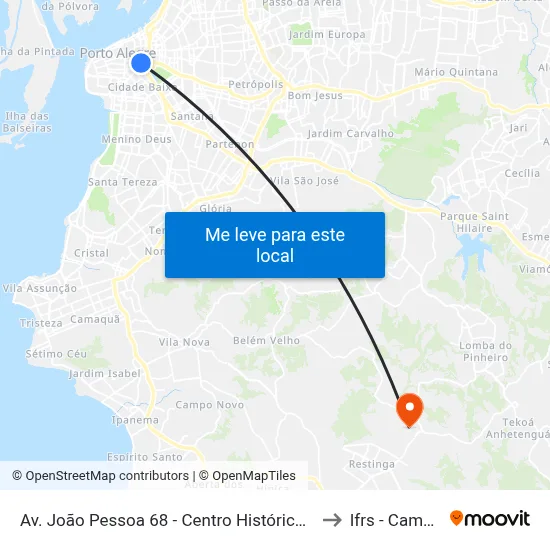 Av. João Pessoa 68 - Centro Histórico Porto Alegre - Rs 90010-281 Brasil to Ifrs - Campus Restinga map
