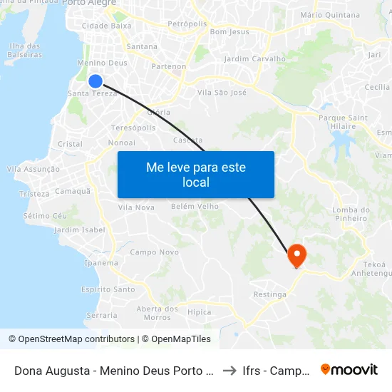 Dona Augusta - Menino Deus Porto Alegre - Rs 90850-130 Brasil to Ifrs - Campus Restinga map