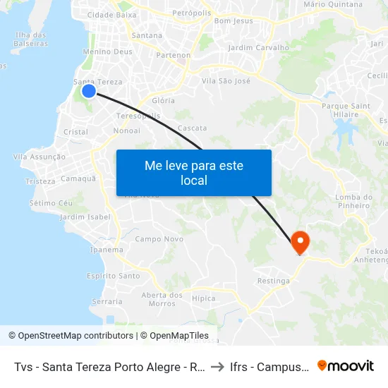 Tvs - Santa Tereza Porto Alegre - Rs 90850-250 Brasil to Ifrs - Campus Restinga map