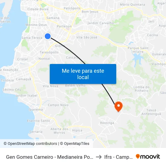 Gen Gomes Carneiro - Medianeira Porto Alegre - Rs 90870-280 Brasil to Ifrs - Campus Restinga map