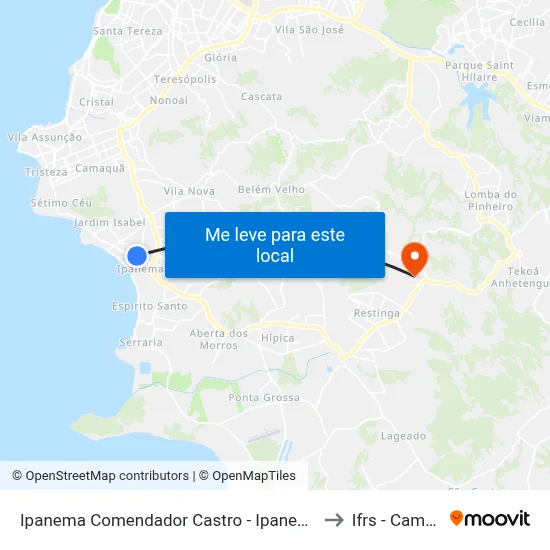 Ipanema Comendador Castro - Ipanema Porto Alegre - Rs 91760-050 Brasil to Ifrs - Campus Restinga map