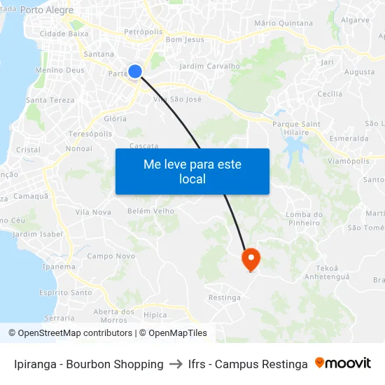 Ipiranga - Bourbon Shopping to Ifrs - Campus Restinga map