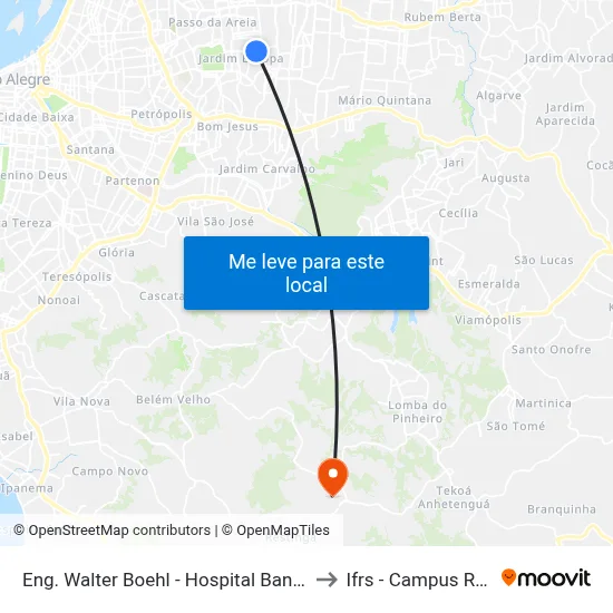 Eng. Walter Boehl - Hospital Banco De Olhos to Ifrs - Campus Restinga map